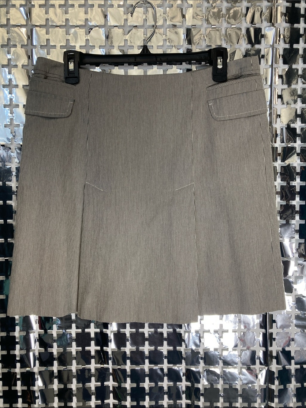 LOFT Gray Pinstripe A-Line Skirt